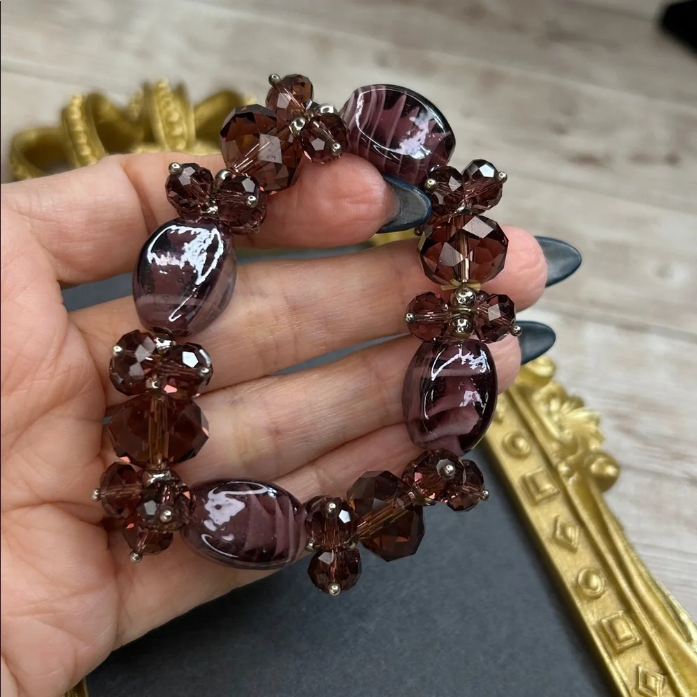 Elegant Purple Crystal and Glass Beaded Stretch Bracelet